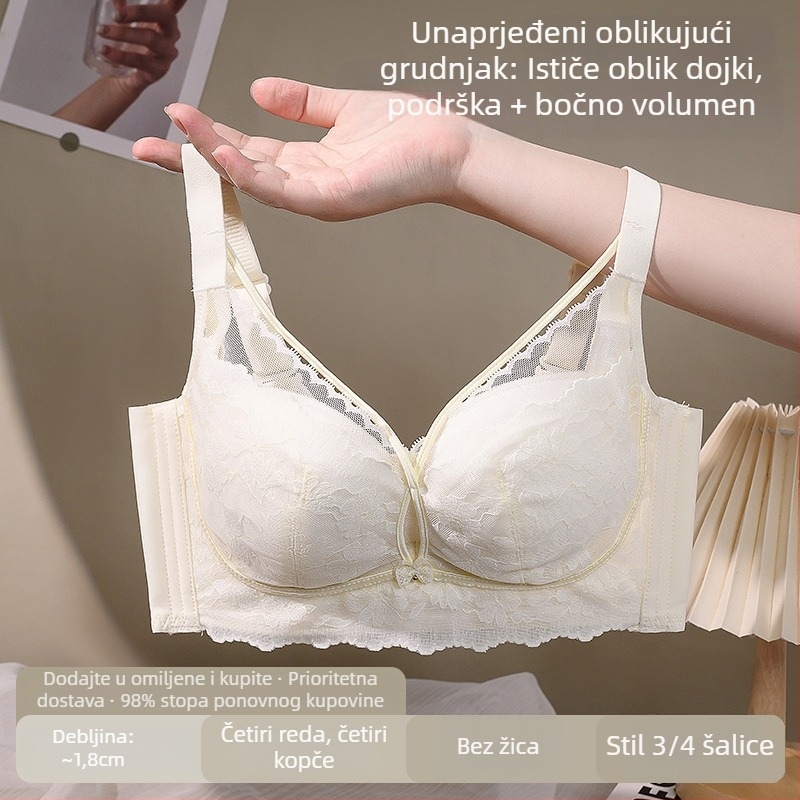 Čipkasti bežični push-up grudnjak s podesivim trakama, košarica 3/4