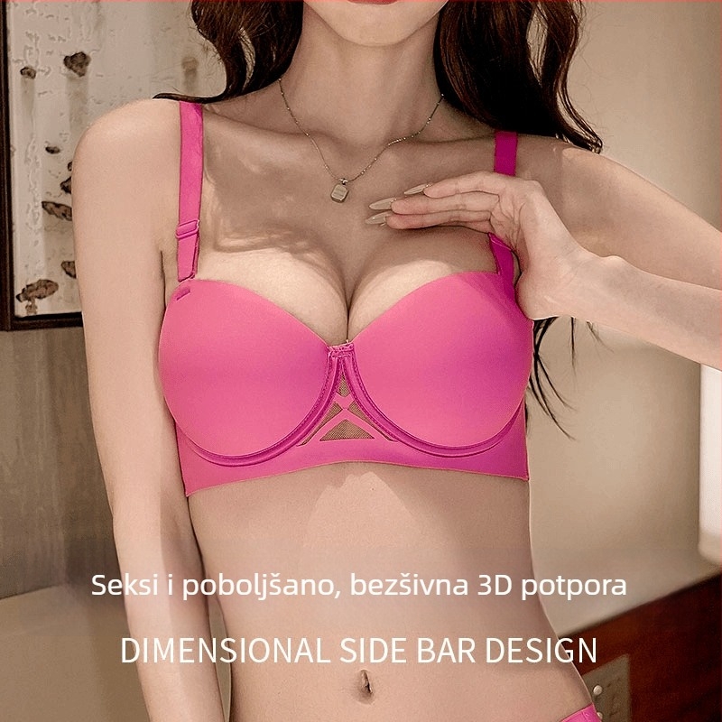 Bežični grudnjak za male grudi, bočna potpora, podesive dvostruke naramenice, bezšivne dizajn; Materijal: najlon; podstava od spandeksa 30–50%; košarica 3/4; latex oblikovane košarice; stražnje kopčanje s tri reda kopči