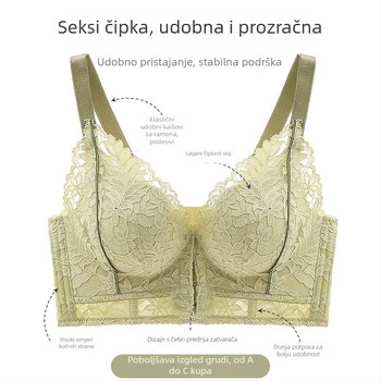 Soutien s prednjim kopčanjem za mali grudnjak, oblikuje siluetu, bezšivne, s debelim oblikovanjem košarica; materijal: najlon; košarice: 3/4; debeli oblikovani košarice; naramenice: fiksne dvostruke.