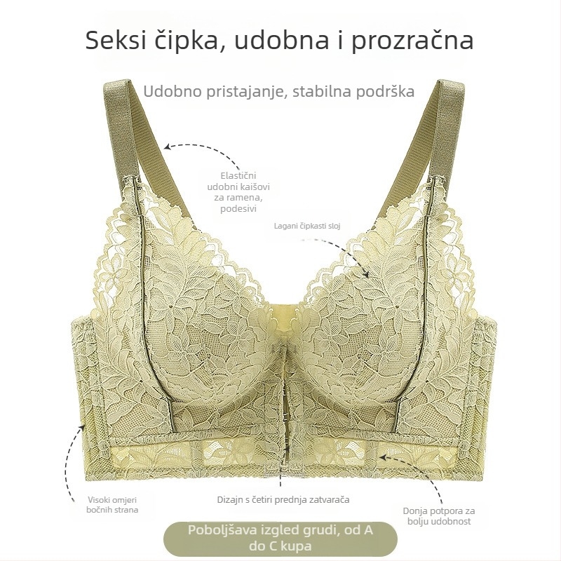 Soutien s prednjim kopčanjem za mali grudnjak, oblikuje siluetu, bezšivne, s debelim oblikovanjem košarica; materijal: najlon; košarice: 3/4; debeli oblikovani košarice; naramenice: fiksne dvostruke.
