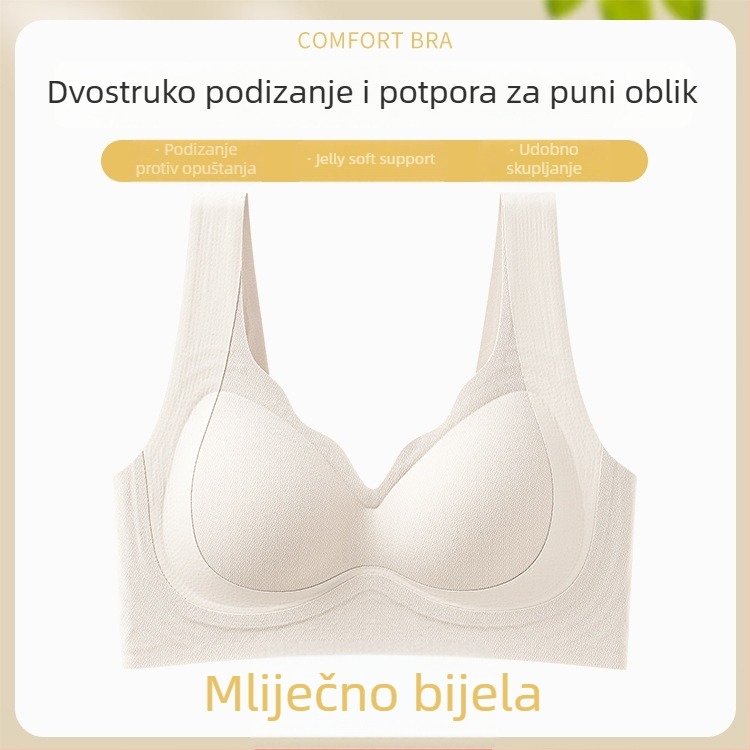 Bezšivni grudnjak s dvostrukim podizanjem za male grudi, push-up, podrška leđa, mekana potpora, fiksne košarice