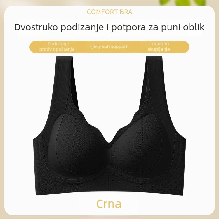 Bezšivni grudnjak s dvostrukim podizanjem za male grudi, push-up, podrška leđa, mekana potpora, fiksne košarice