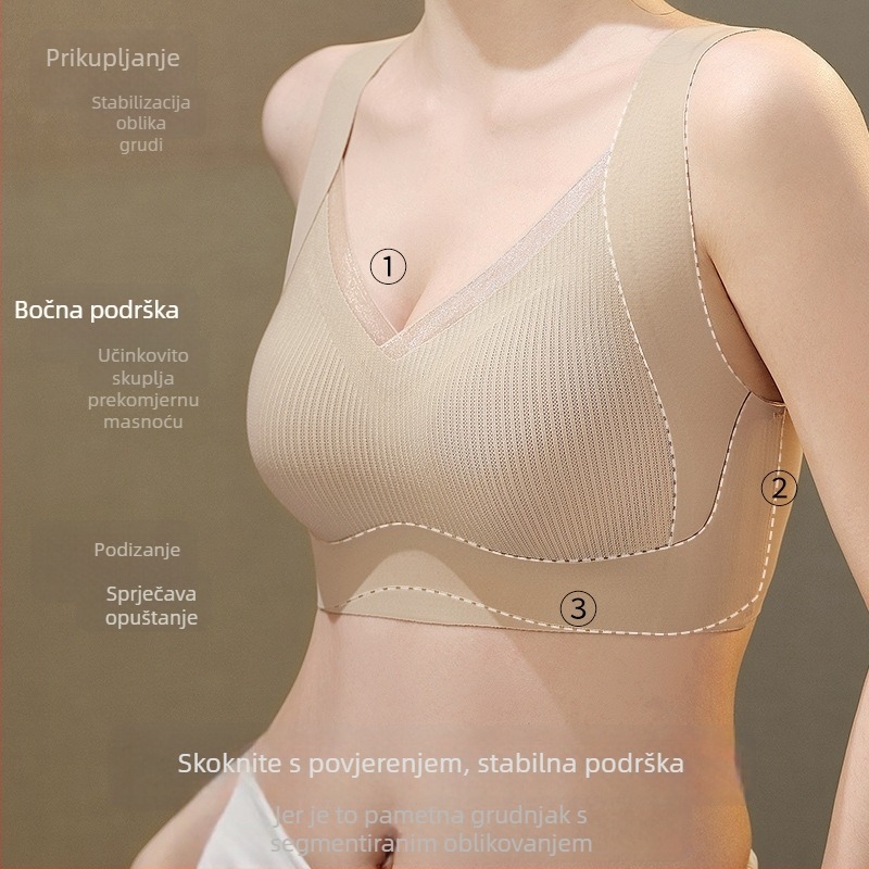 Push-Up bezšivni grudnjak s mrežom protiv gravitacije, puna košarica; glavni materijal najlon; podstava od spandeksa 30–50%.