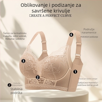 Čipkasti grudnjak za oblikovanje, 3/4 košarice, bez žice, fiksni dvostruki naramenice, stražnje petredno kopčanje