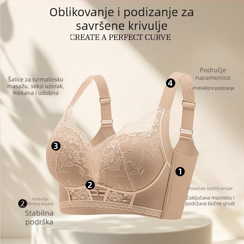 Čipkasti grudnjak za oblikovanje, 3/4 košarice, bez žice, fiksni dvostruki naramenice, stražnje petredno kopčanje