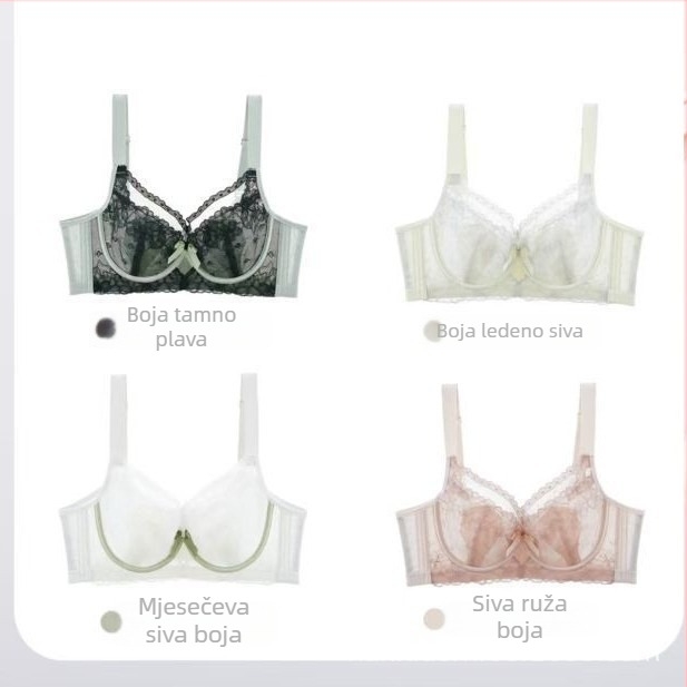 Grudnjak od čipke i najlona, ultra tanak dizajn, 3/4 košarica, jastučić od spužve, stražnje zaključavanje s četiri reda kukica i očiju (Nijlon; 3/4 košarica; jastučić od spužve; stražnje zaključavanje)