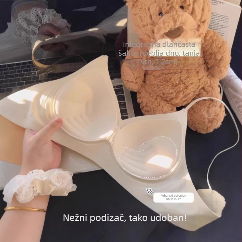 Bešavni najlonski push-up grudnjak s prozračnom udobnošću, skupljanje potpore, fiksne dvostruke naramenice, cupa s tankim gornjim dijelom i debljim donjim dijelom, stražnje zatvaranje s tri reda kukica