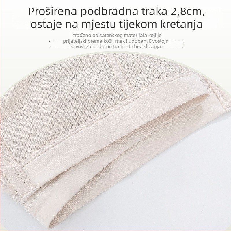 Grudnjak s punim košaricama, bez žice, tanak i prozračan, bočna podrška, stražnje kopčanje s četiri reda kopči, fiksne dvostruke naramenice, košarice od pamuka