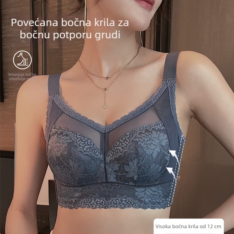 Bežični grudnjak za žene, s punom košaricom od čipke, bočna potpora, protiv spuštanja, prozračan, oblikovanje tijela