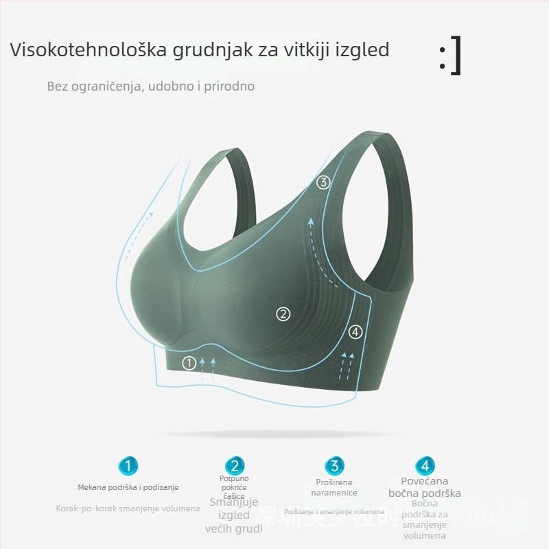 Bezšivni grudnjak s mekanom podrškom za velike grudi, gel traka, tanke oblikovane šalice, puni košar, stražnje tri redova kopči