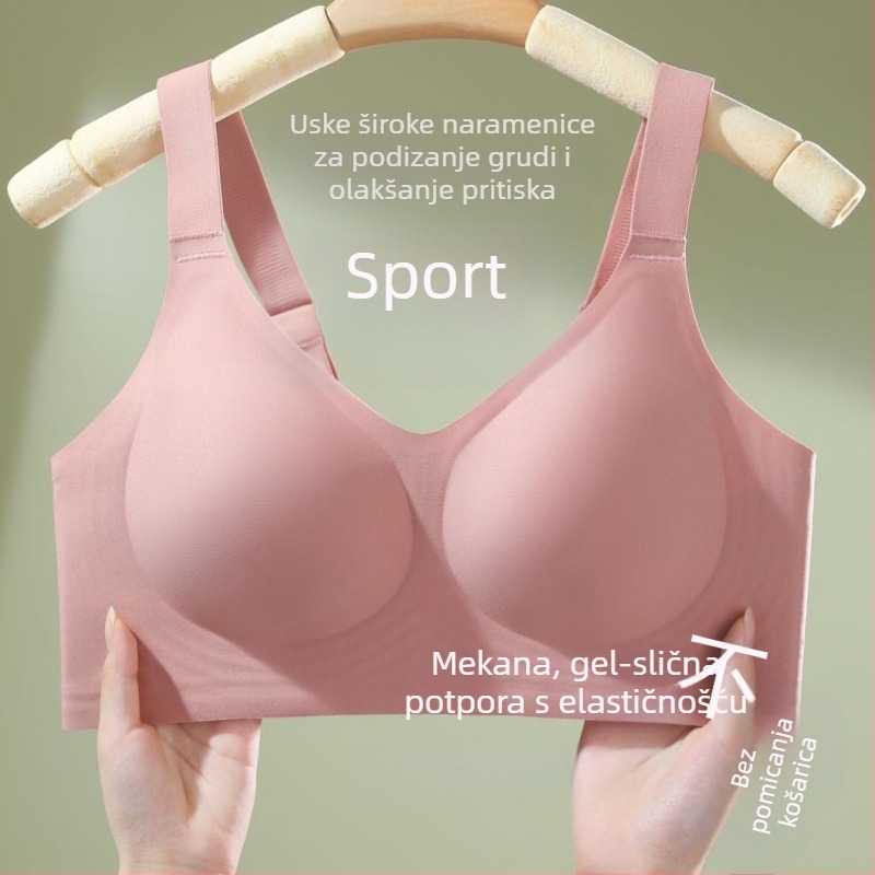Bešavna sportska grudnjica s mekanom gel podrškom, tanko oblikovane 3/4 košarice, široke naramenice, bez metalnih prstena