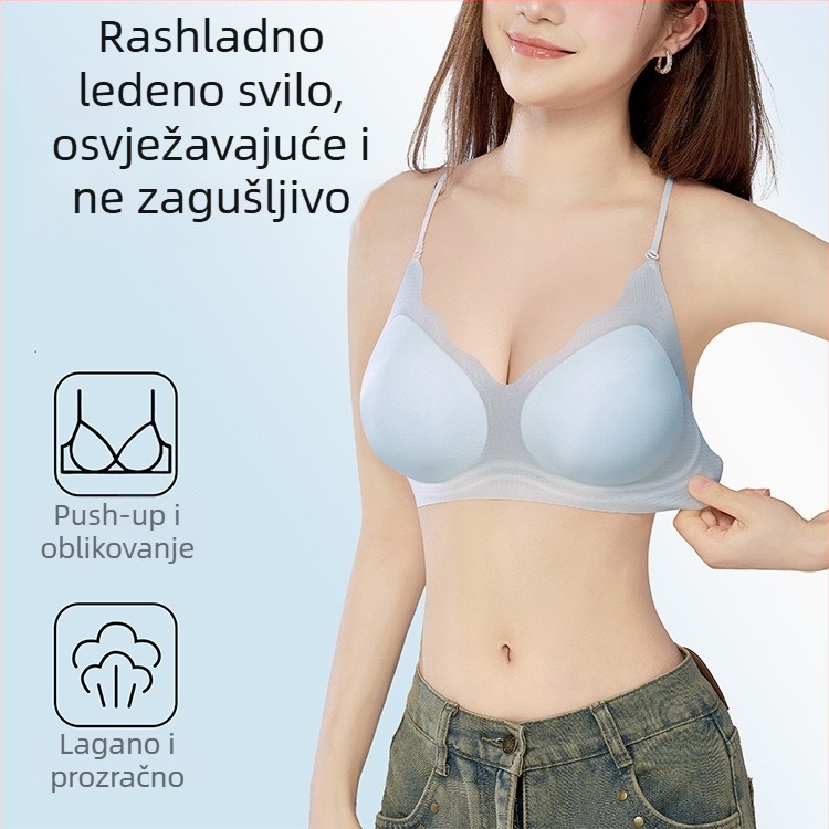 Bežični grudnjak od ice silk s tankim trakama, bez žice, ultra-tanak, prozračan, košarice 3/4, blag push-up, oblikovanje leđa