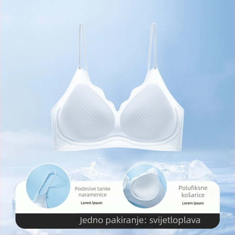 Bežični grudnjak od ice silk s tankim trakama, bez žice, ultra-tanak, prozračan, košarice 3/4, blag push-up, oblikovanje leđa