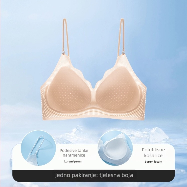 Bežični grudnjak od ice silk s tankim trakama, bez žice, ultra-tanak, prozračan, košarice 3/4, blag push-up, oblikovanje leđa