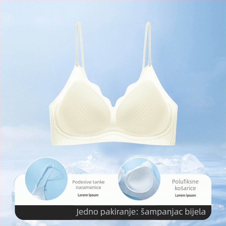 Bežični grudnjak od ice silk s tankim trakama, bez žice, ultra-tanak, prozračan, košarice 3/4, blag push-up, oblikovanje leđa
