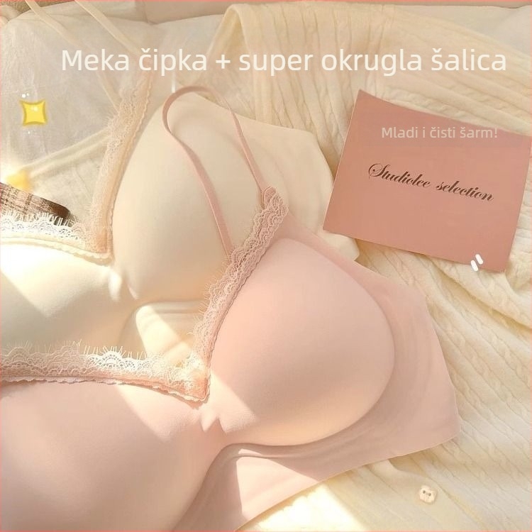 Bešavni grudnjak s čipkastim rubom, 3/4 košarica, bez žice, fiksne naramenice