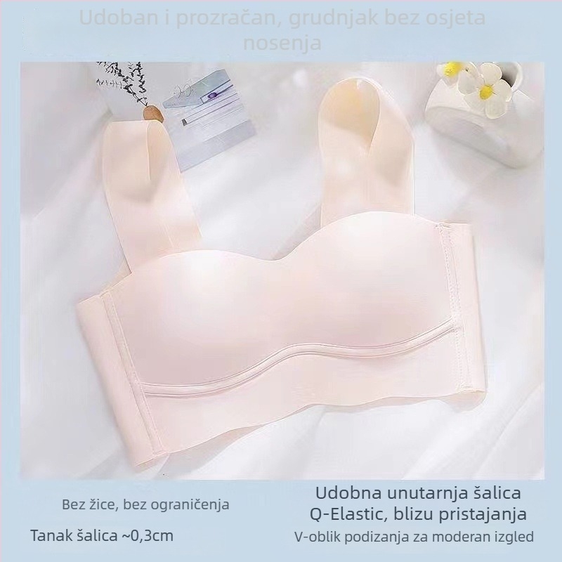 Najlon grudnjak bandeau bez naramenica, ljetni model, 3/4 košarice, tanki oblikovani košarice, stražnje kopče s tri reda