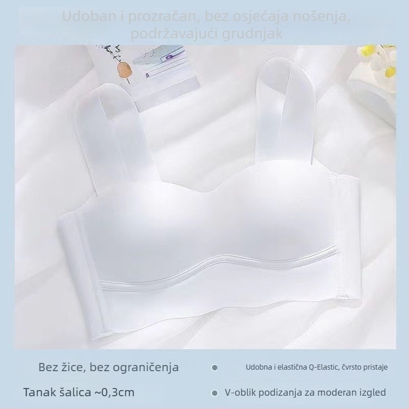 Najlon grudnjak bandeau bez naramenica, ljetni model, 3/4 košarice, tanki oblikovani košarice, stražnje kopče s tri reda