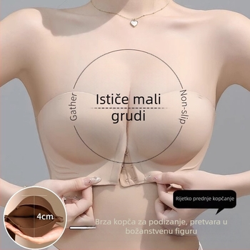 Sutien bez naramenica s protukliznim držanjem, push-up za mali dekolt, 3/4 košar s debelim oblikom od pjene, najlon materijal