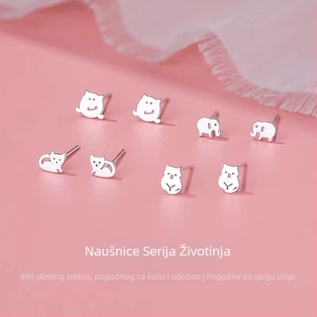 Weiyin Pavilion S999 čisto srebro Životinjska serija naušnice — luksuzni minimalistički motiv Mačka i čudovište, Seiko završna obrada, ušna igla od čistog srebra, za žene
