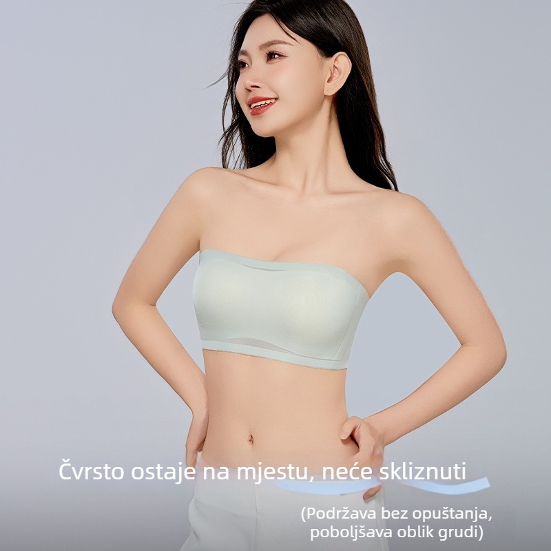 Bezrameni bandeau grudnjak za žene, tanak ljetni, nevidljiv, anti-klizanje, bezšavni, za male grudi, push-up