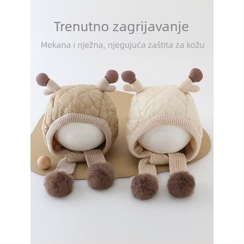 Dječja zimska kapa s integriranim šalom i zaštitom za uši s rogovima jelena – topla, otporna na vjetar, pamuk