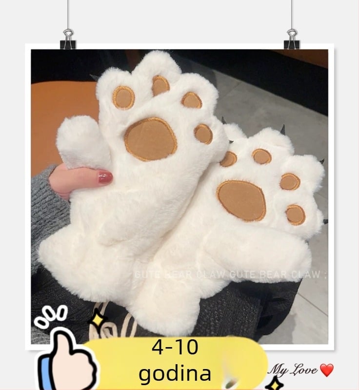 Dječje mitten rukavice s šapom medvjeda – plišaste, od akrilnog vlakna, drže toplinu, proljeće, uzrast 4–9 godina