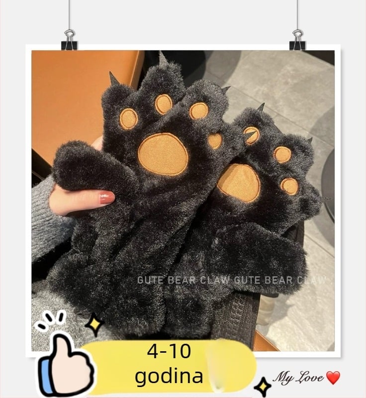 Dječje mitten rukavice s šapom medvjeda – plišaste, od akrilnog vlakna, drže toplinu, proljeće, uzrast 4–9 godina