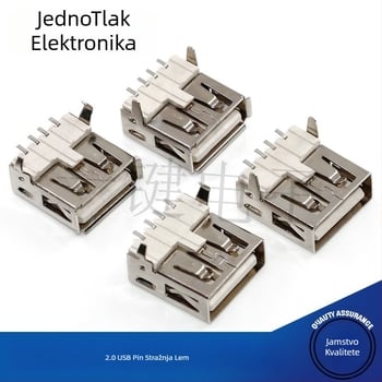 USB 2.0 Type-A SMT konektor, 90° kut, horizontalni i ravni pinovi