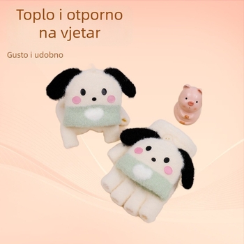 Dječje rukavice s pola prsta i preklopnim poklopcem, pletene, karikatura uzorak, fleece, za dob 3–10 godina, jesen-zima