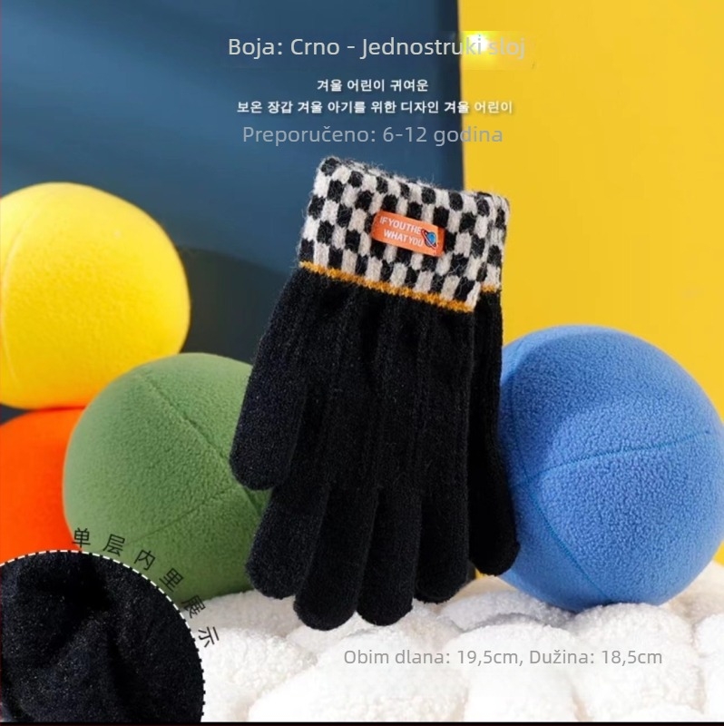 Dječje rukavice od baršuna pletene, s flisom, tople, pune prste, unisex, osjetljive na dodir
