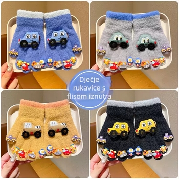Dječje zimske rukavice — crtani uzorak, Jacquard pletene, unisex, pet prstiju, toplo za uzrast 3-10 godina