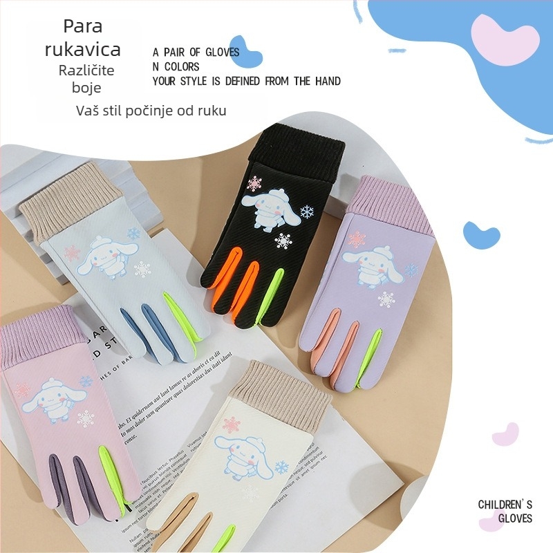 Dječje rukavice s karikaturama i podijeljenim prstima, unisex, zima-jesen, otporne na vodu, flis podstava, protuklizne, zadržavaju toplinu, za skijanje i biciklizam, dob 3–12 godina