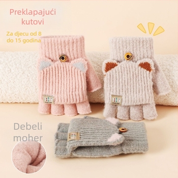 Ženske rukavice s pola prsta, Jacquard pletene, akril, tople zimi, jednobojni uzorak, za djecu 8–15
