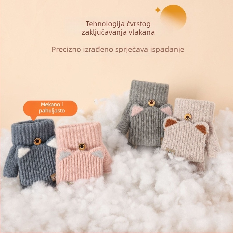 Ženske rukavice s pola prsta, Jacquard pletene, akril, tople zimi, jednobojni uzorak, za djecu 8–15