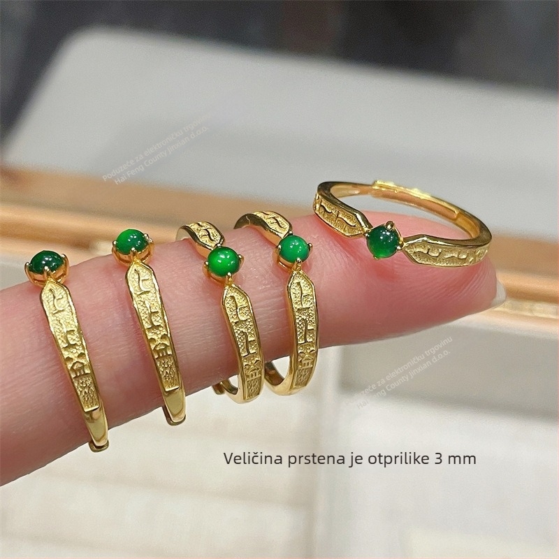 Otvoren prsten od S925 srebra s Jadeite, unisex, elektroplating