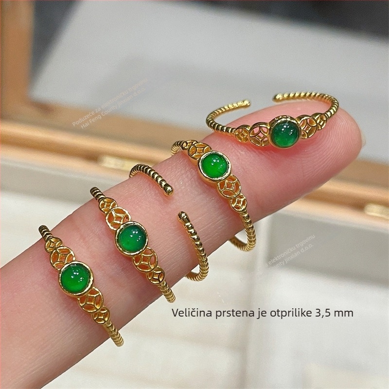 Otvoren prsten od S925 srebra s Jadeite, unisex, elektroplating