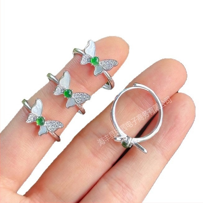 Prsten od S925 srebra, prirodni jade, motiv leptira, luk dizajn, unisex, jednostavan stil