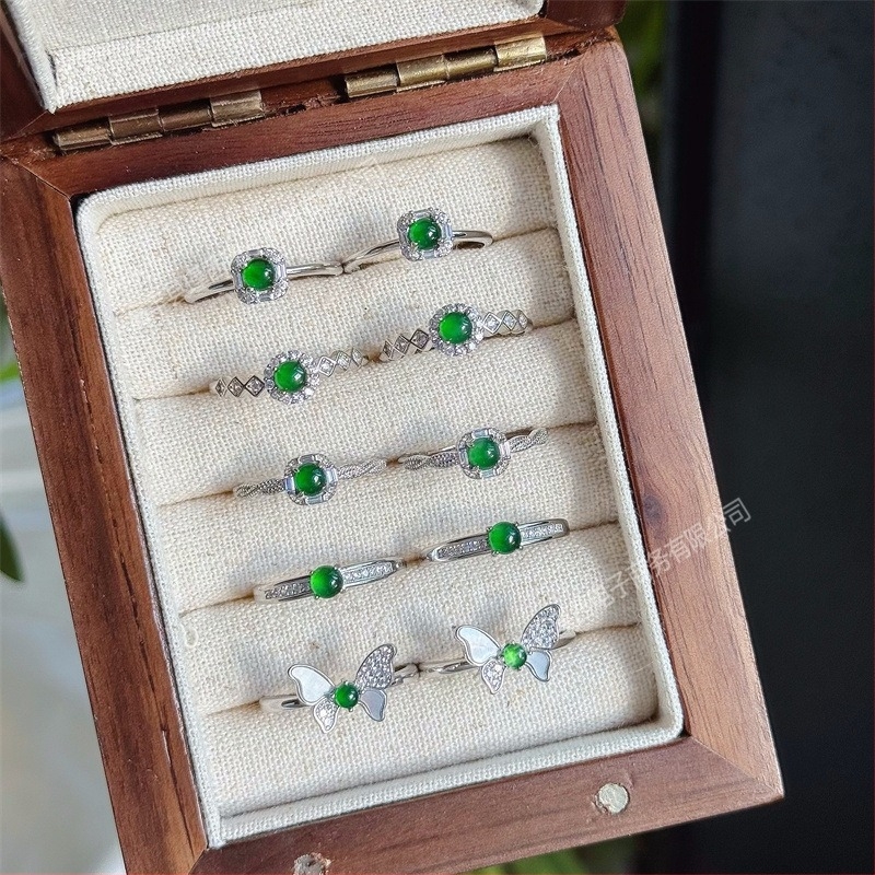 Prsten od S925 srebra, prirodni jade, motiv leptira, luk dizajn, unisex, jednostavan stil