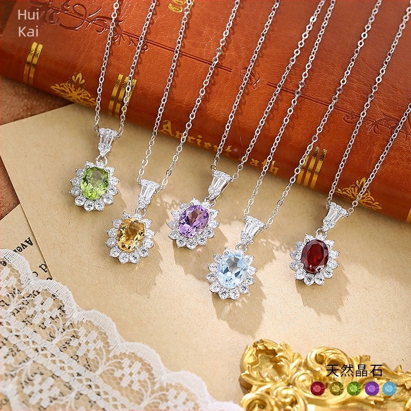 Hui Kai Nakit: S925 sterling srebrni slojeviti ogrlica s prirodnim bojama kamenja, privjesak u obliku jajeta goluba, glavni kamen 6×8 mm, podesiva duljina 41–50 cm, za žene