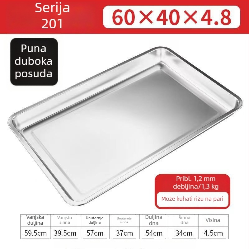 60×40 cm pravokutni parni tanjur od 304 nehrđajućeg čelika s otvorima za odvod, za parne ormariće i kolica