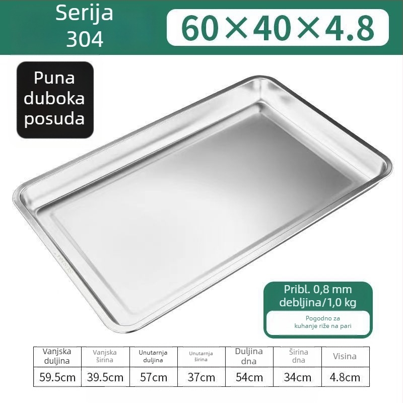 60×40 cm pravokutni parni tanjur od 304 nehrđajućeg čelika s otvorima za odvod, za parne ormariće i kolica
