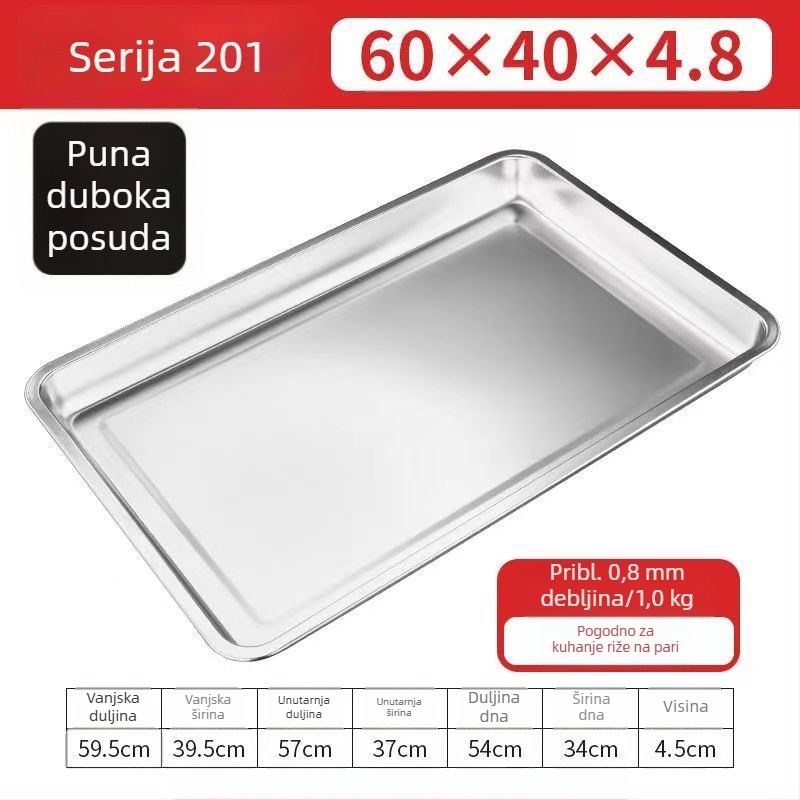 60×40 cm pravokutni parni tanjur od 304 nehrđajućeg čelika s otvorima za odvod, za parne ormariće i kolica