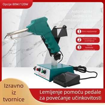 Stanica za lemljenje s pedalom, konstantna/nastavljiva temperatura, automatska doprema cinka, nehrđajući čelik, 24V, 80–120W
