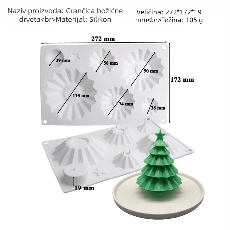Silikonski kalup za tortu, 6-dijelni set mousse torte u obliku božićnog drveta, nepravilnog oblika