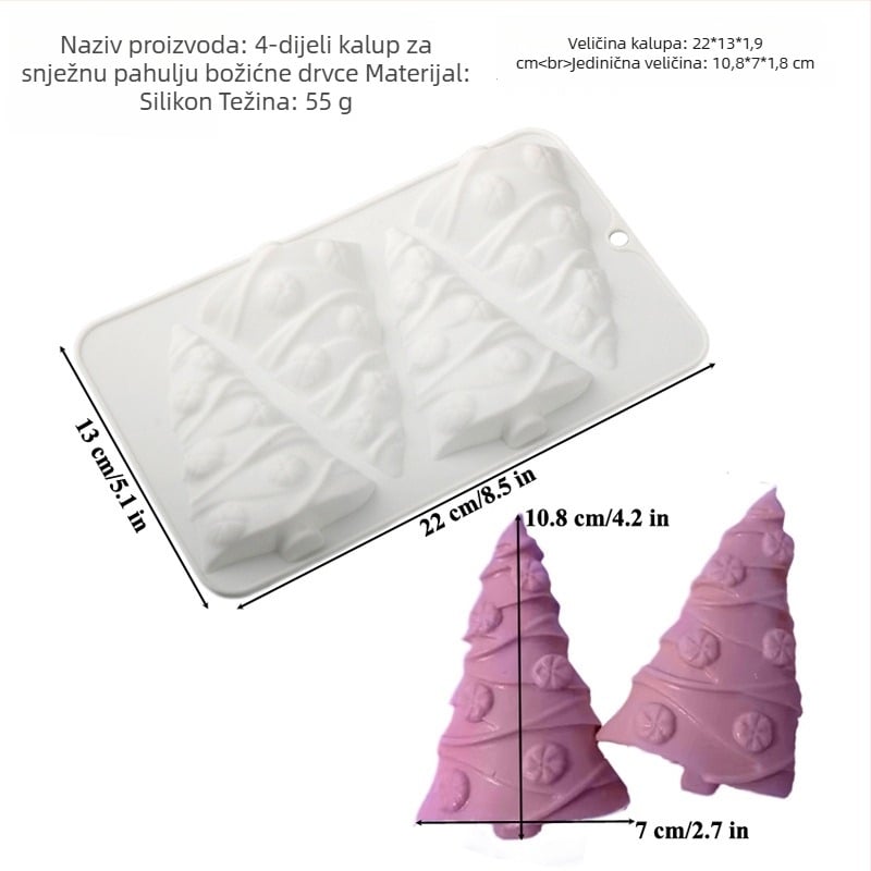 Silikonski kalup za tortu, 6-dijelni set mousse torte u obliku božićnog drveta, nepravilnog oblika