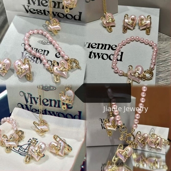 Srcoliki set nakita: broš, naušnice s perlama, ogrlica i narukvica; materijal: zlitina s premazom; elektrološka obrada; stil: unisex, osvježavajući i sladak.