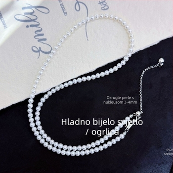 Ogrlica od slatkovodnih bisera s savršenim kružnim oblikom bisera, srebrni elementi 925, ručno kovano, prirodni stil
