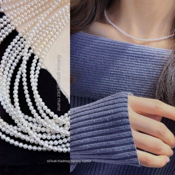 Ogrlica od slatkovodnih bisera s savršenim kružnim oblikom bisera, srebrni elementi 925, ručno kovano, prirodni stil