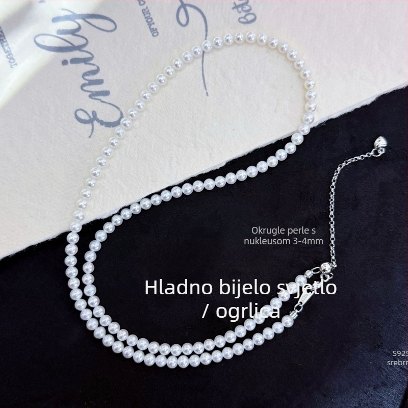 Ogrlica od slatkovodnih bisera s savršenim kružnim oblikom bisera, srebrni elementi 925, ručno kovano, prirodni stil